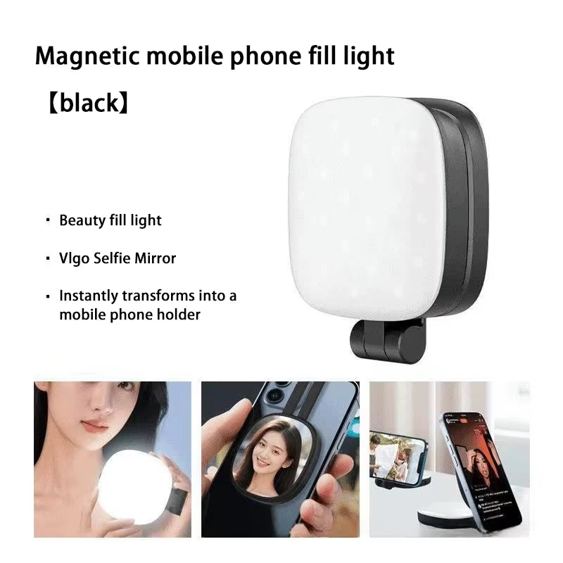 Mobile Phone Magnetic Selfie Fill Light Live Photo Mini Portable Makeup Mirror Foldable Pocket LED Light Mobile Phone Holder